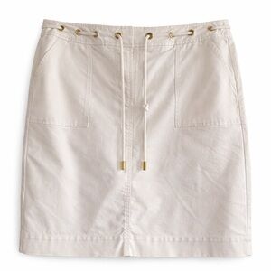 Talbots White Knee Length Drawstring Skirt 12 Gold Grommet